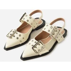 Ganni Cream Studded Flats